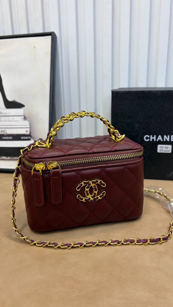 Quilted Leather Top Handle Vanity Case