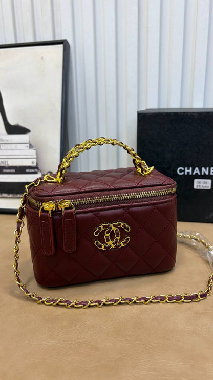 Quilted Leather Top Handle Vanity Case