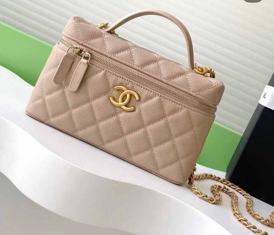 Chanel Quilted Caviar Vanity Case with Top Handle