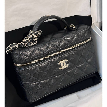 Chanel Quilted Caviar Vanity Case with Top Handle