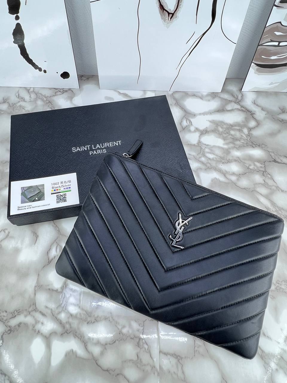 YSL 🎁Luxury Chevron Quilted Leather Pouch