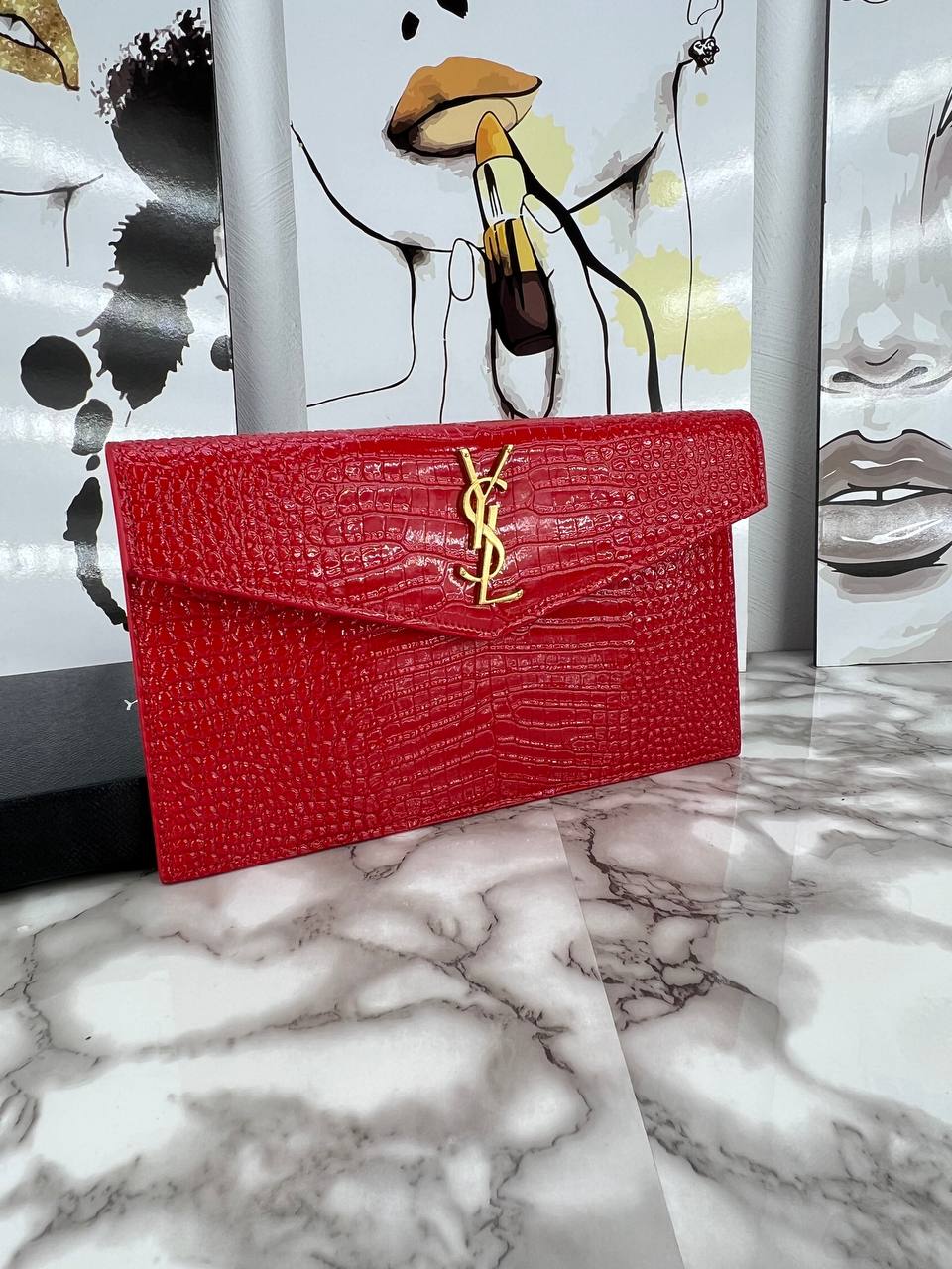 YSL 🎁Title: Bold & Beautiful: The Red YSL Croc Clutch