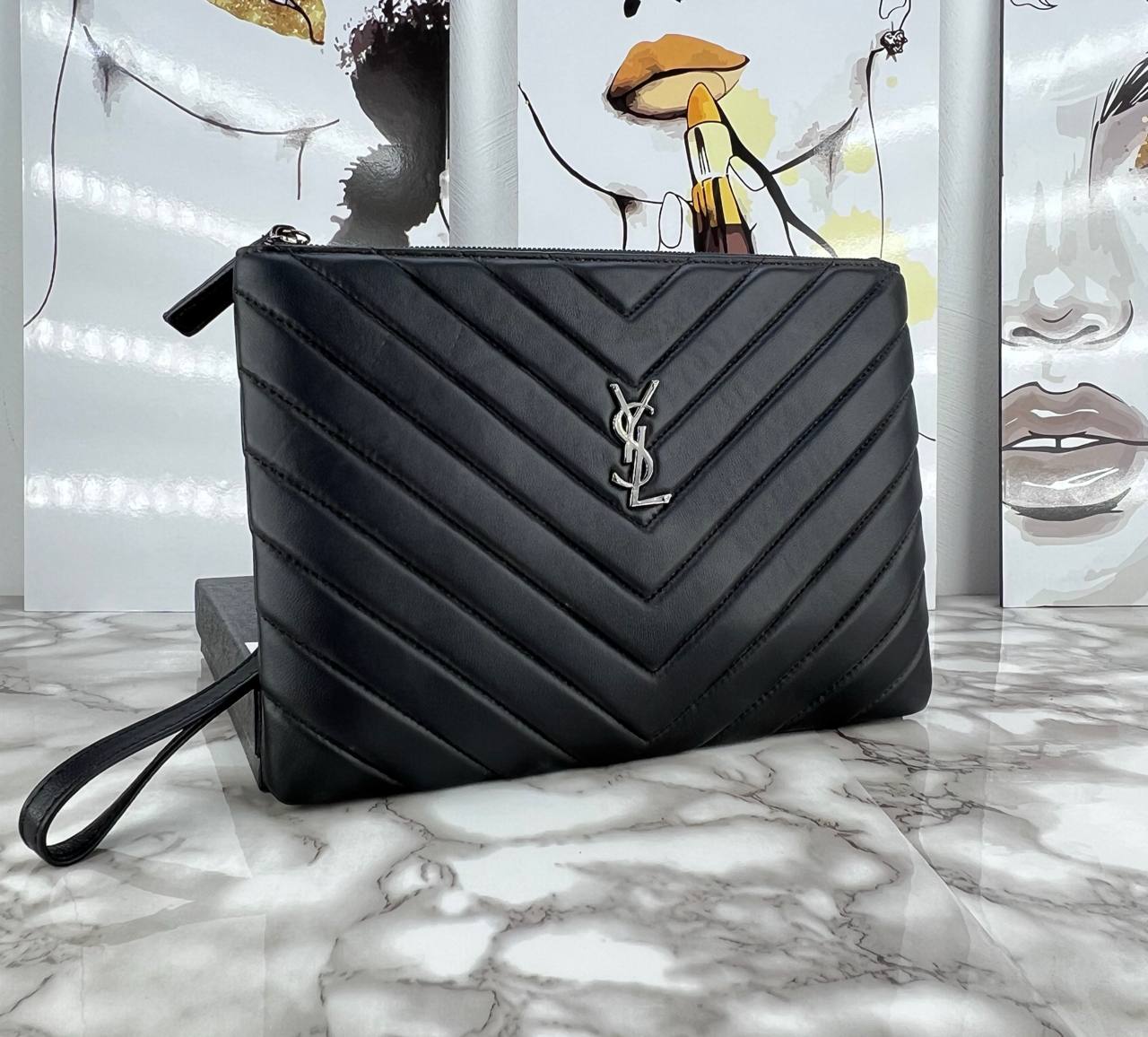 YSL 🎁Luxury Chevron Quilted Leather Pouch