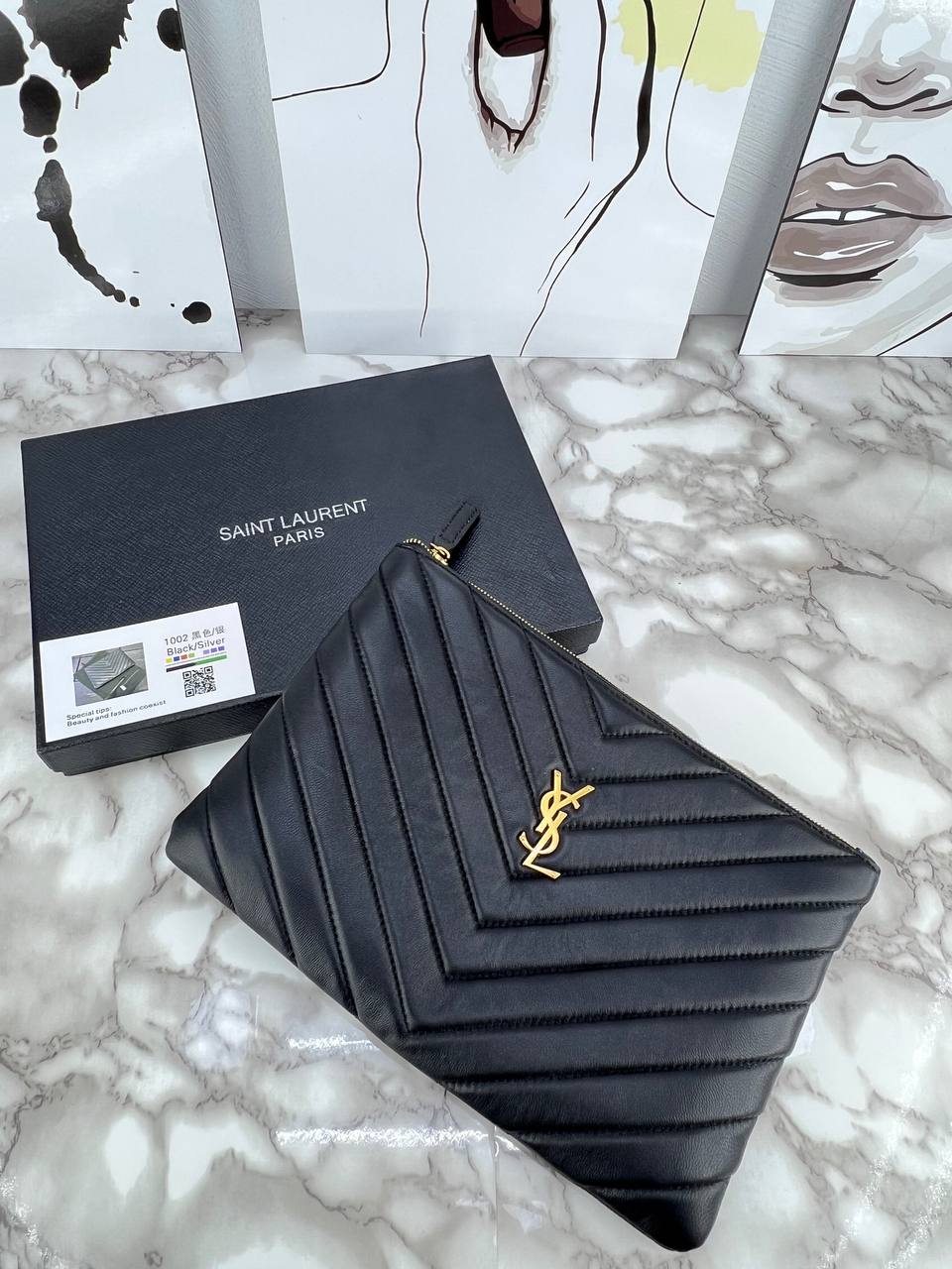 YSL 🎁Luxury Chevron Quilted Leather Pouch