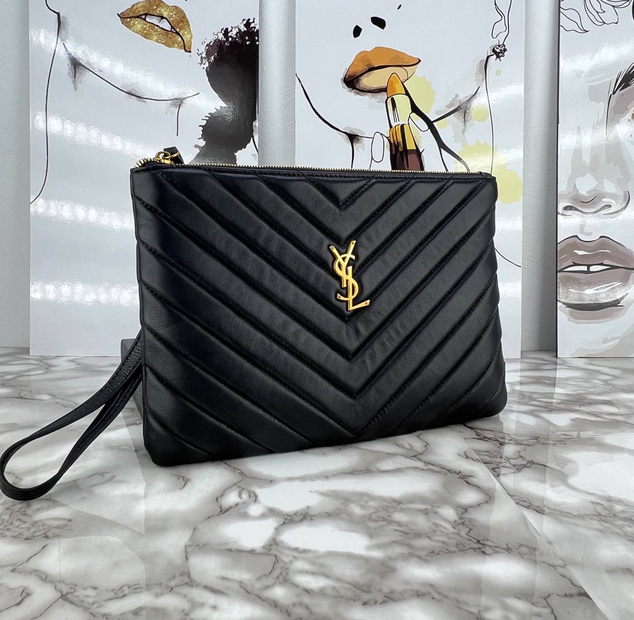 YSL 🎁Luxury Chevron Quilted Leather Pouch
