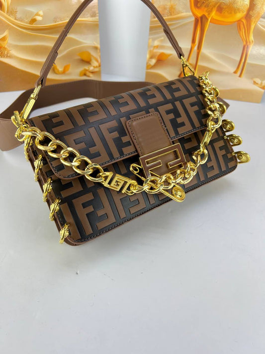 Fendi Baguette Allure Shoulder Bag (with Statement Gold Chain)