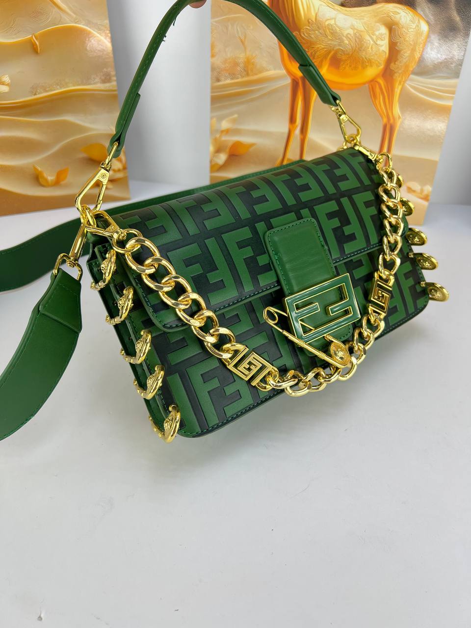 Fendi Baguette Allure Shoulder Bag (with Statement Gold Chain)