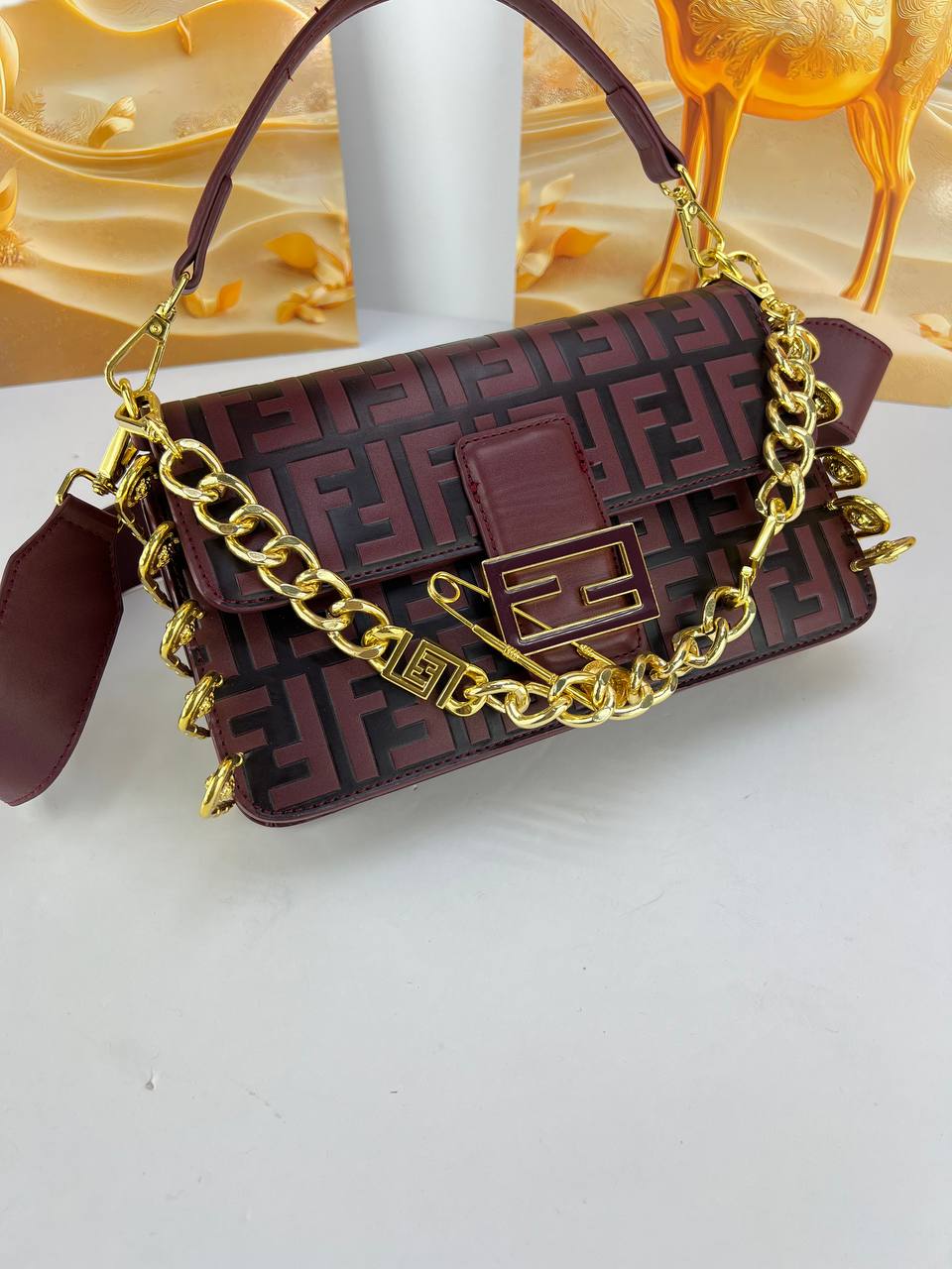 Fendi Baguette Allure Shoulder Bag (with Statement Gold Chain)