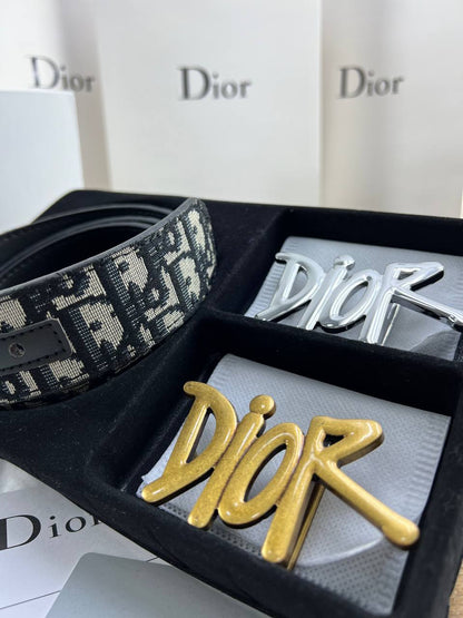 Dior Oblique Belt with Stylized "Dior" Buckle