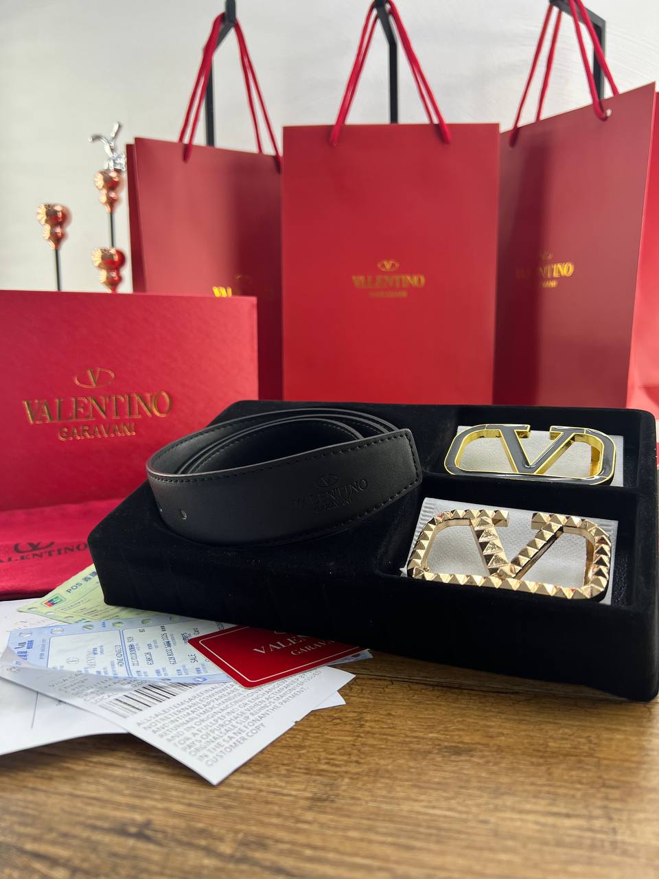 Valentino Garavani Reversible Leather Belt Set with Interchangeable VLogo Buckles