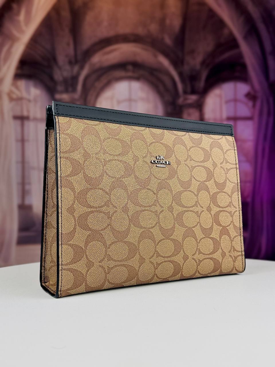 Coach Signature Canvas Structured Pouch / Clutch Bag