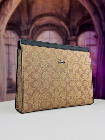 Coach Signature Canvas Structured Pouch / Clutch Bag