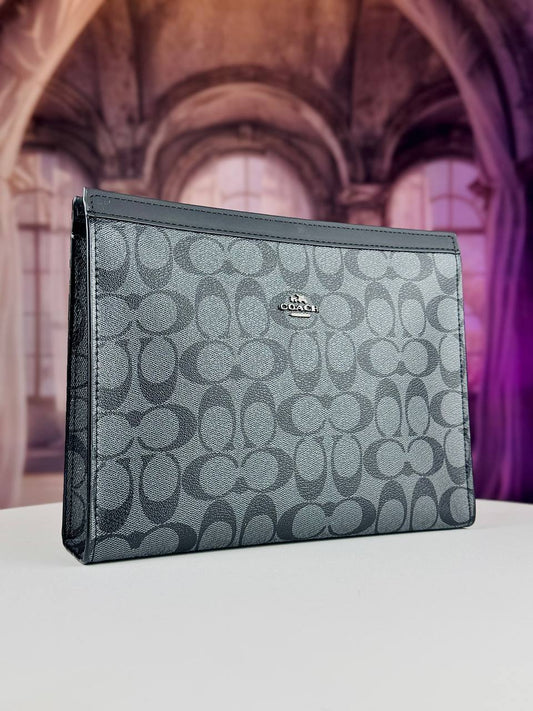 Coach Signature Canvas Structured Pouch / Clutch Bag