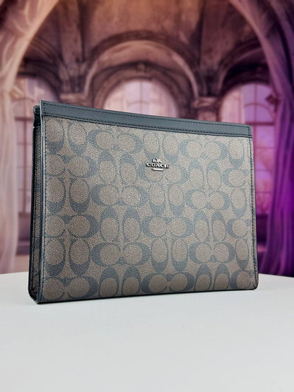 Coach Signature Canvas Structured Pouch / Clutch Bag