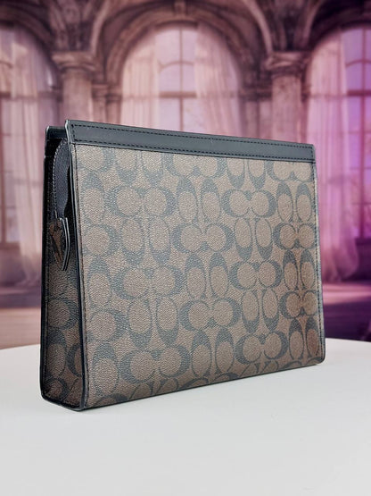 Coach Signature Canvas Structured Pouch / Clutch Bag