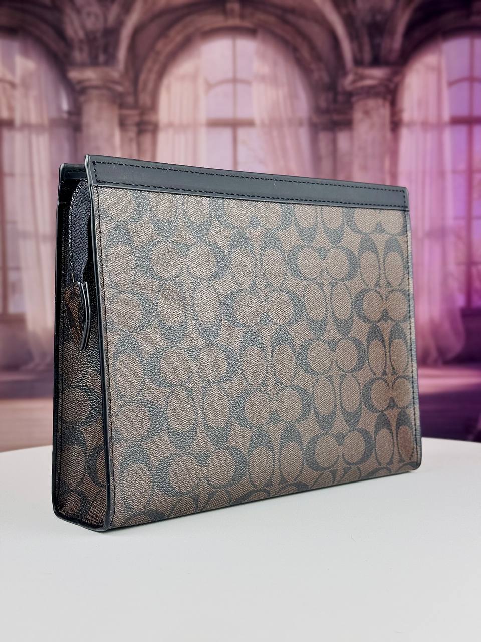 Coach Signature Canvas Structured Pouch / Clutch Bag
