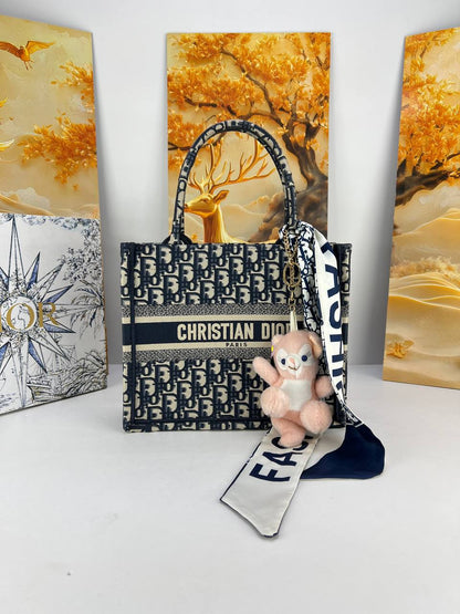 Christian Dior Oblique Book Tote Bag with Twilly Scarf & Plush Charm