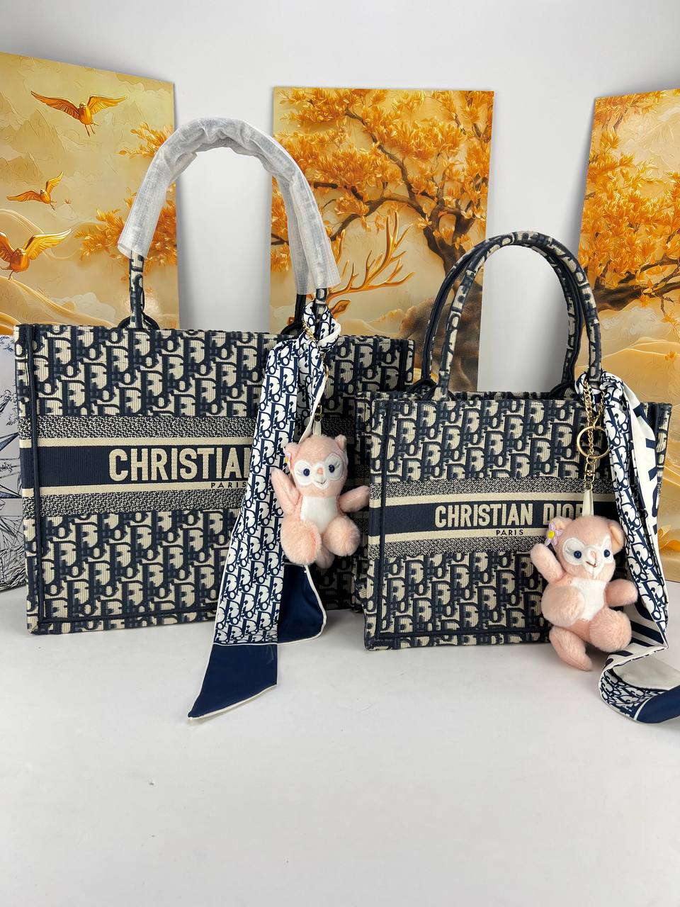 Christian Dior Oblique Book Tote Bag with Twilly Scarf & Plush Charm