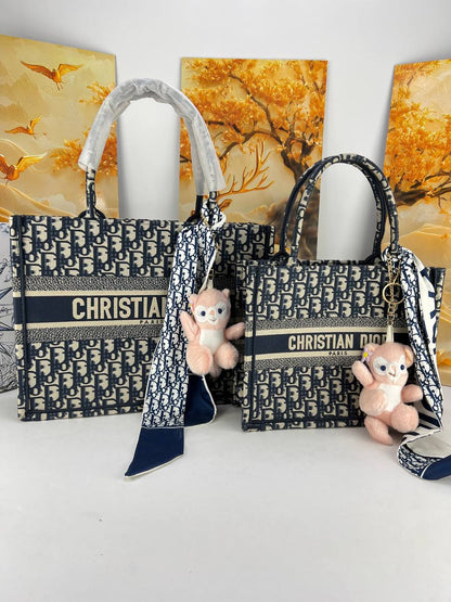 Christian Dior Oblique Book Tote Bag with Twilly Scarf & Plush Charm