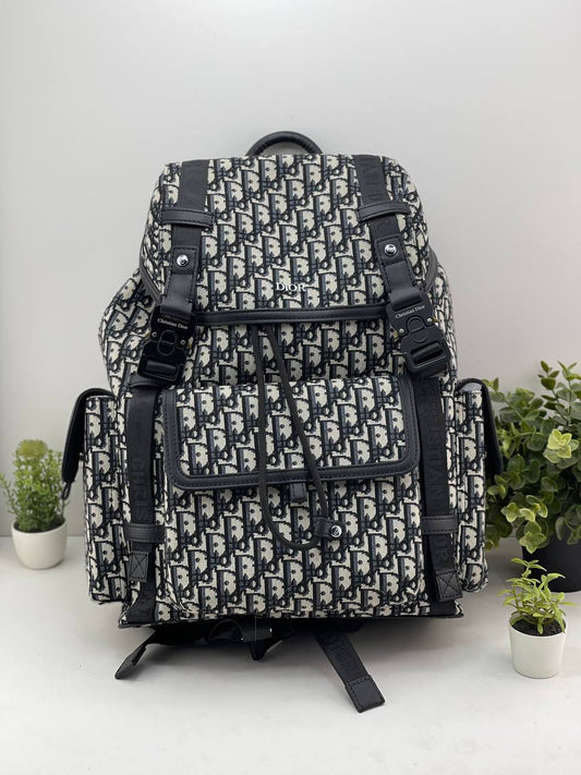 Dior Hit the Road Backpack – Beige & Black Oblique Jacquard
