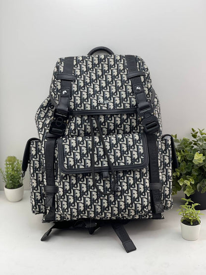 Dior Hit the Road Backpack – Beige & Black Oblique Jacquard