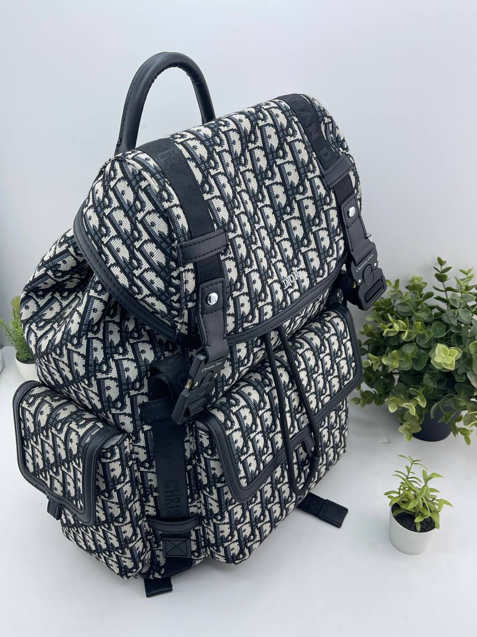 Dior Hit the Road Backpack – Beige & Black Oblique Jacquard