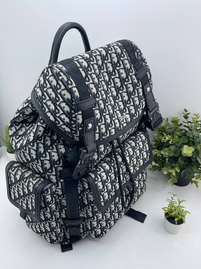 Dior Hit the Road Backpack – Beige & Black Oblique Jacquard