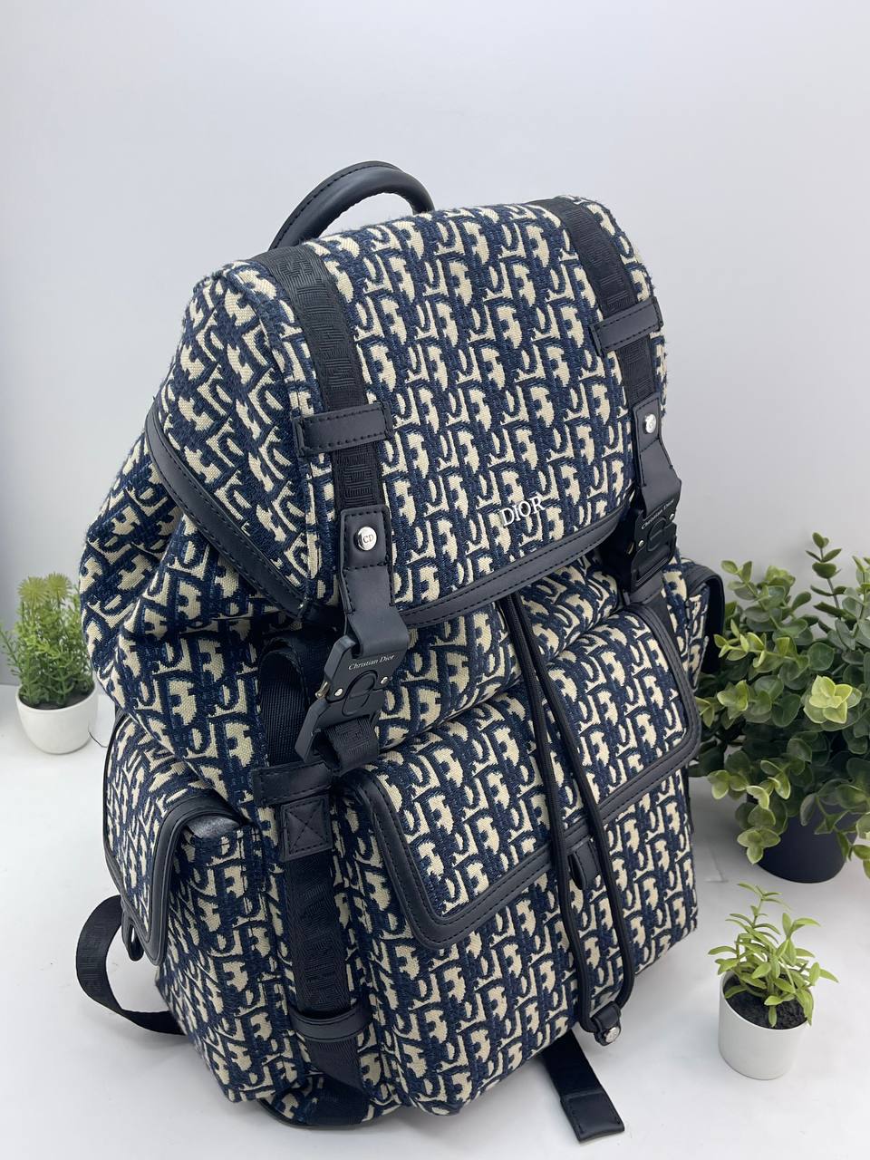 Dior Hit the Road Backpack – Beige & Black Oblique Jacquard