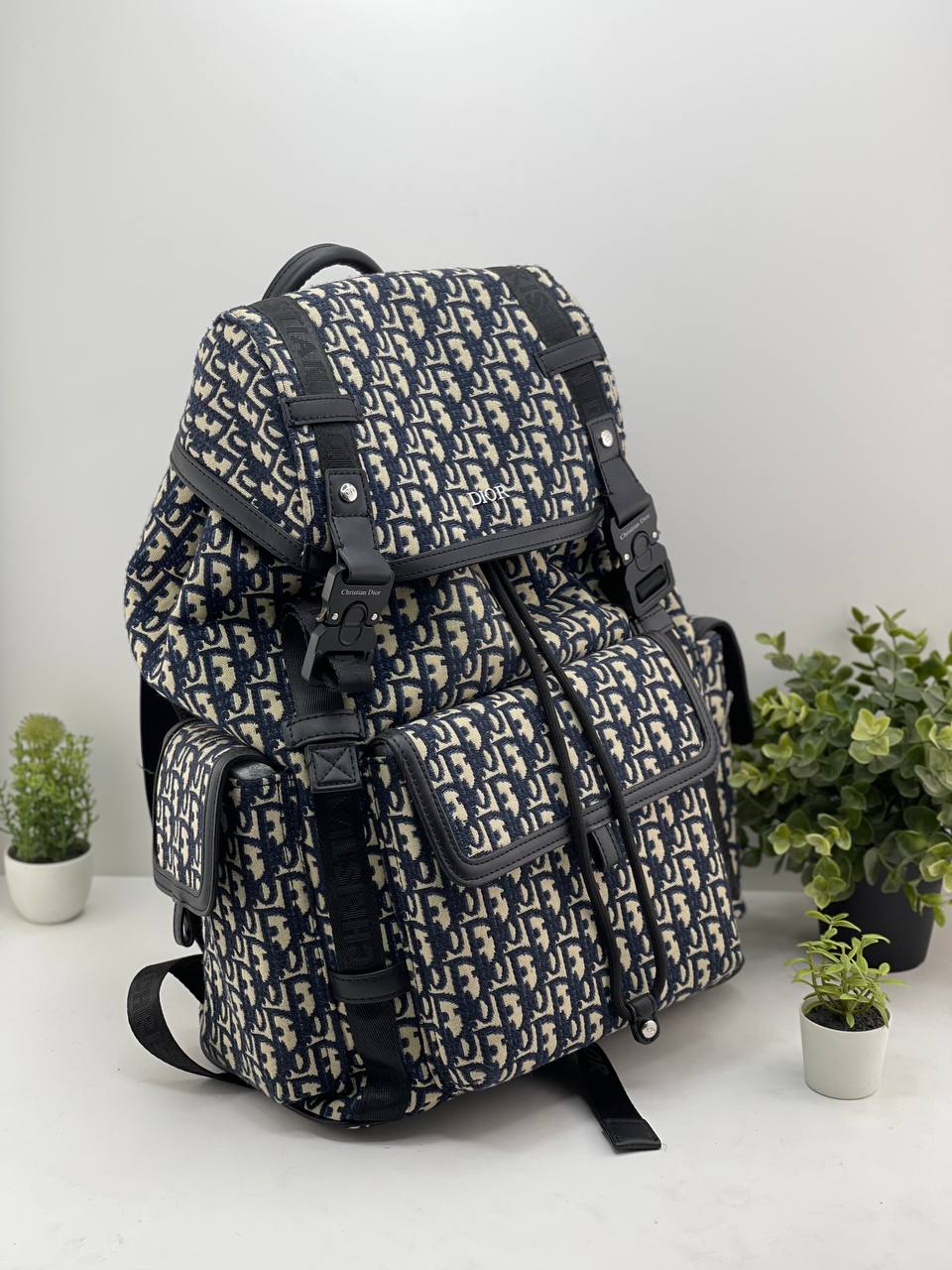 Dior Hit the Road Backpack – Beige & Black Oblique Jacquard