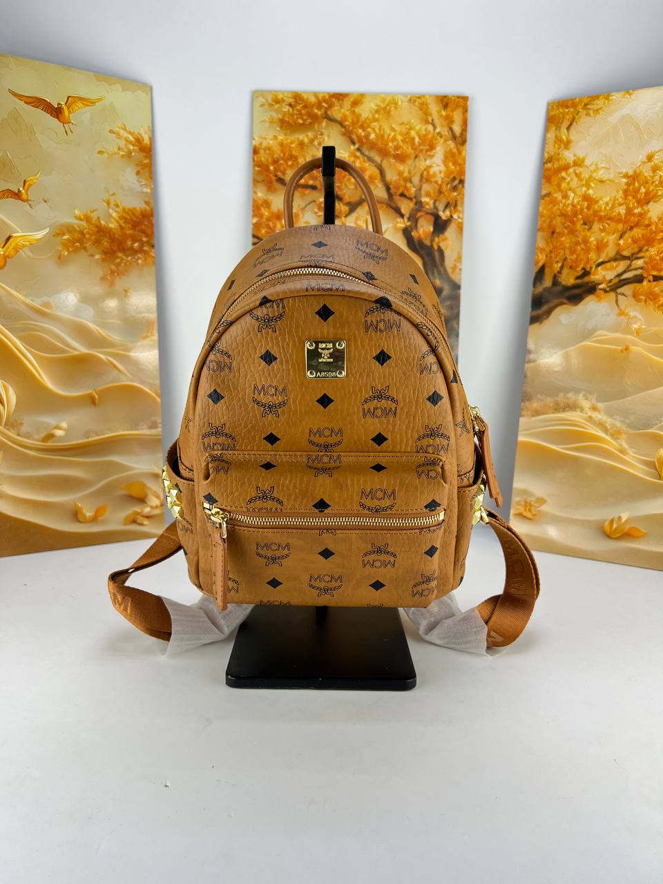 MCM Stark Classic Monogram Backpack - Cognac
