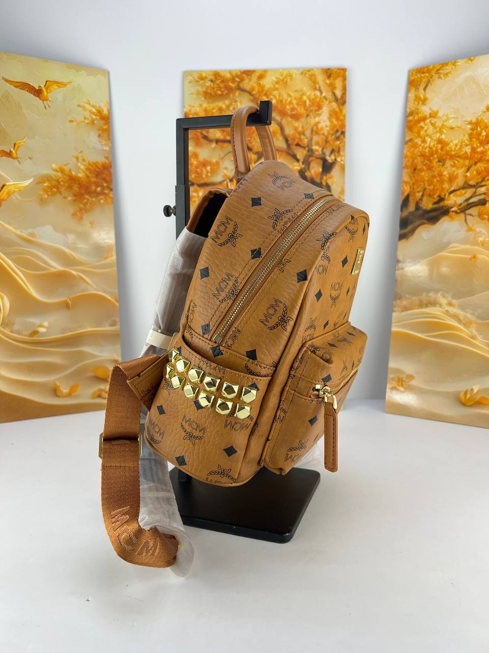 MCM Stark Classic Monogram Backpack - Cognac