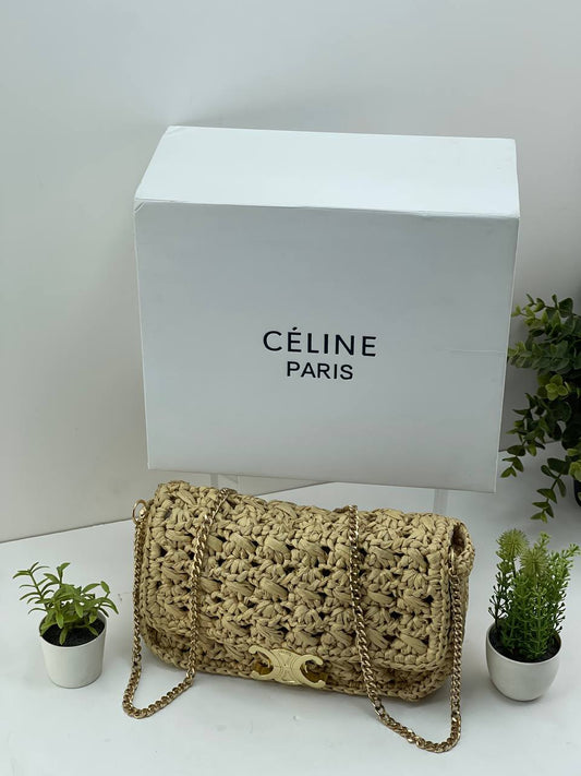 Celine Triomphe Shoulder Bag in Raffia / Crochet