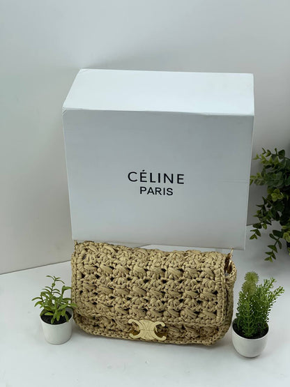 Celine Triomphe Shoulder Bag in Raffia / Crochet