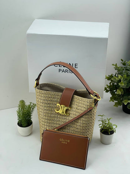 Céline Triomphe Raffia Bucket Bag
