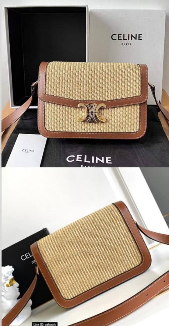 Celine Teen Triomphe Bag in Raffia and Calfskin