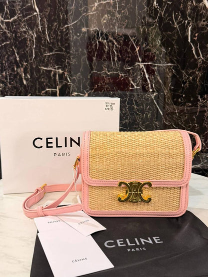 Celine Teen Triomphe Bag in Raffia and Calfskin