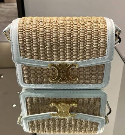 Celine Teen Triomphe Bag in Raffia and Calfskin