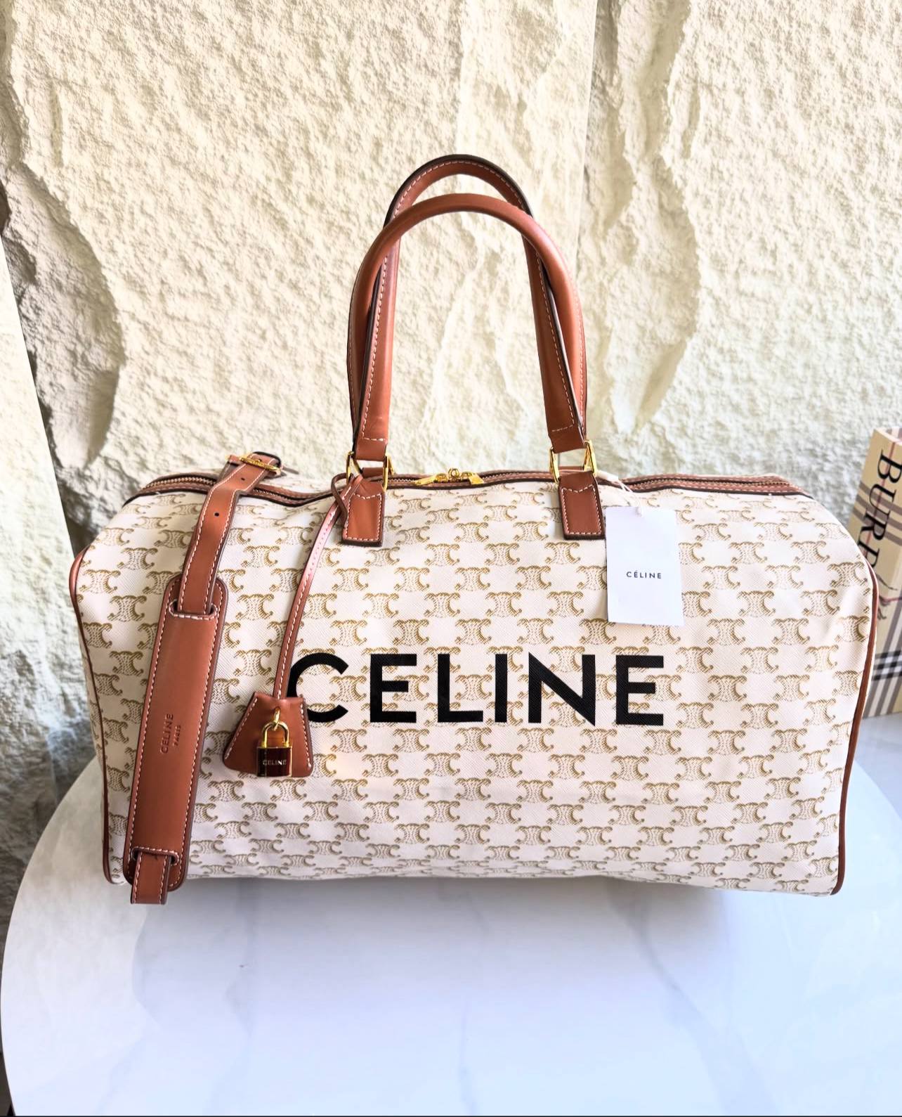 Celine Triomphe Canvas Boston Bag (with Celine Print)