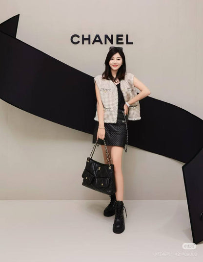 Chanel Quilted Pocket Shopping Tote Bag
