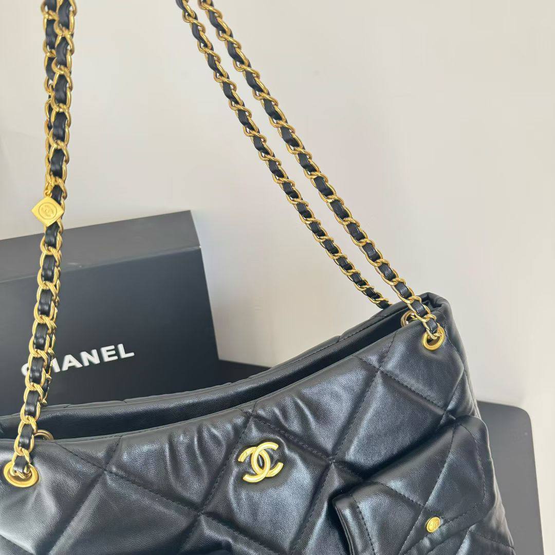 Chanel Quilted Pocket Shopping Tote Bag