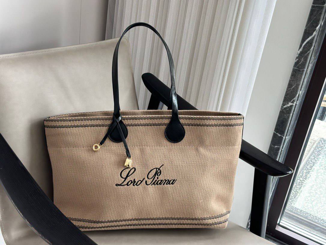 Loro Piana Suitcase Stripe Tote Bag (Canvas & Leather)
