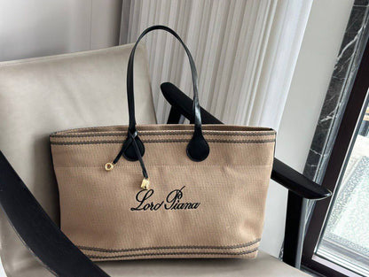 Loro Piana Suitcase Stripe Tote Bag (Canvas & Leather)