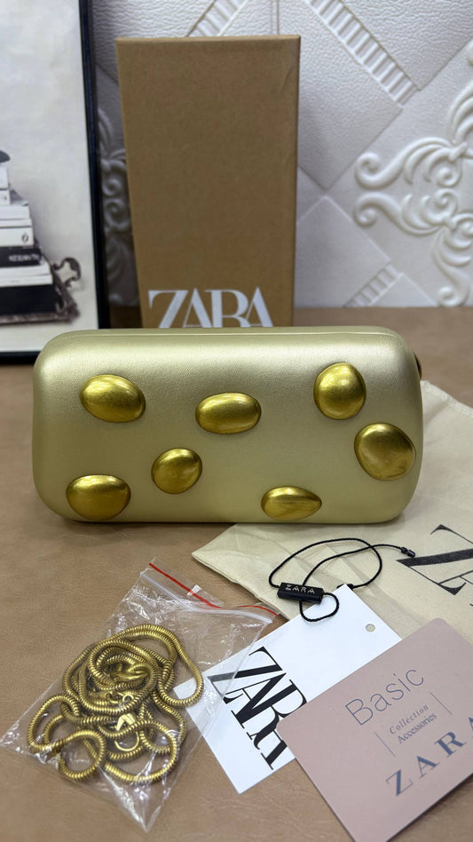 Zara Black Box Clutch with Gold Studs