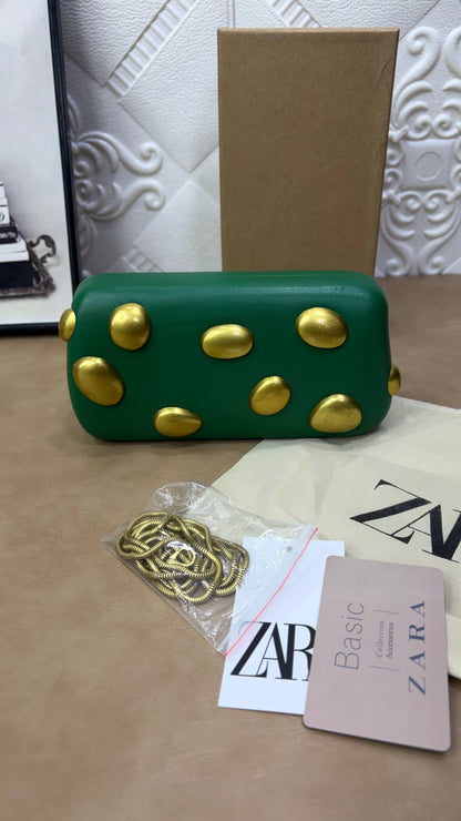 Zara Black Box Clutch with Gold Studs