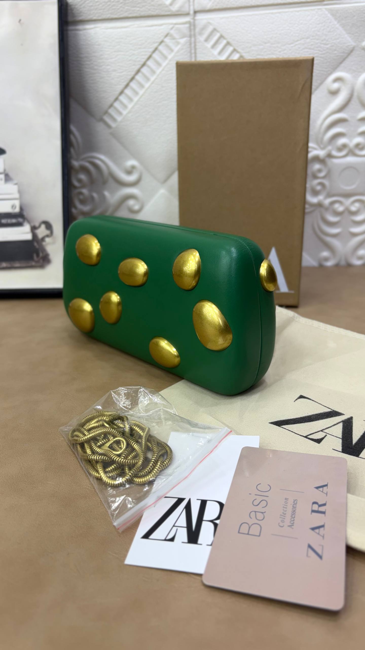 Zara Black Box Clutch with Gold Studs