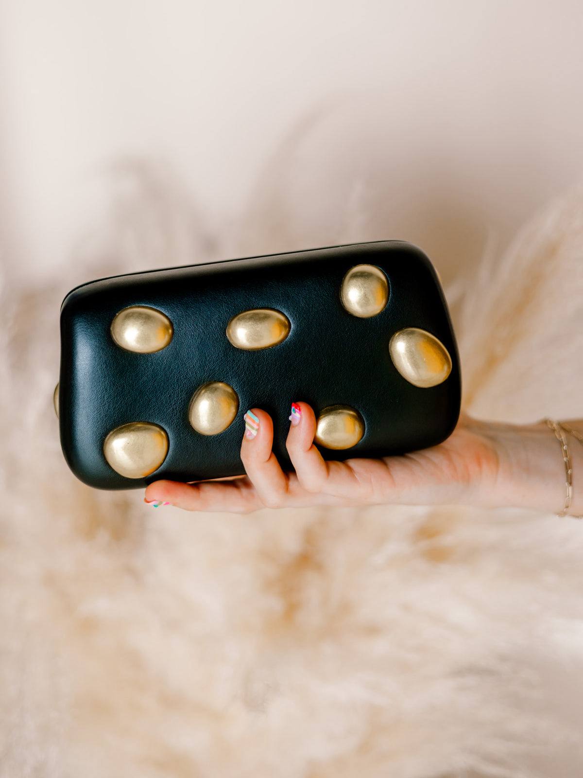 Zara Black Box Clutch with Gold Studs
