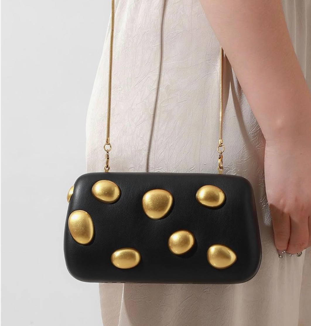 Zara Black Box Clutch with Gold Studs