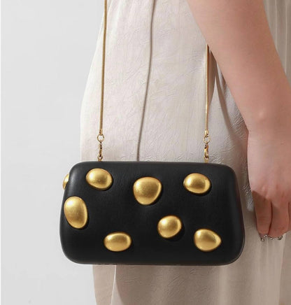 Zara Black Box Clutch with Gold Studs