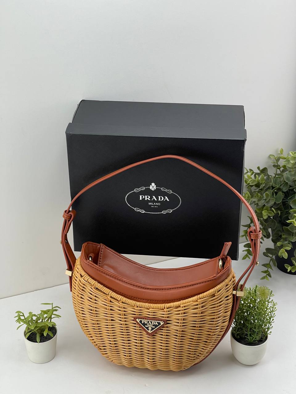 Crescent-Shaped Wicker Shoulder Bag