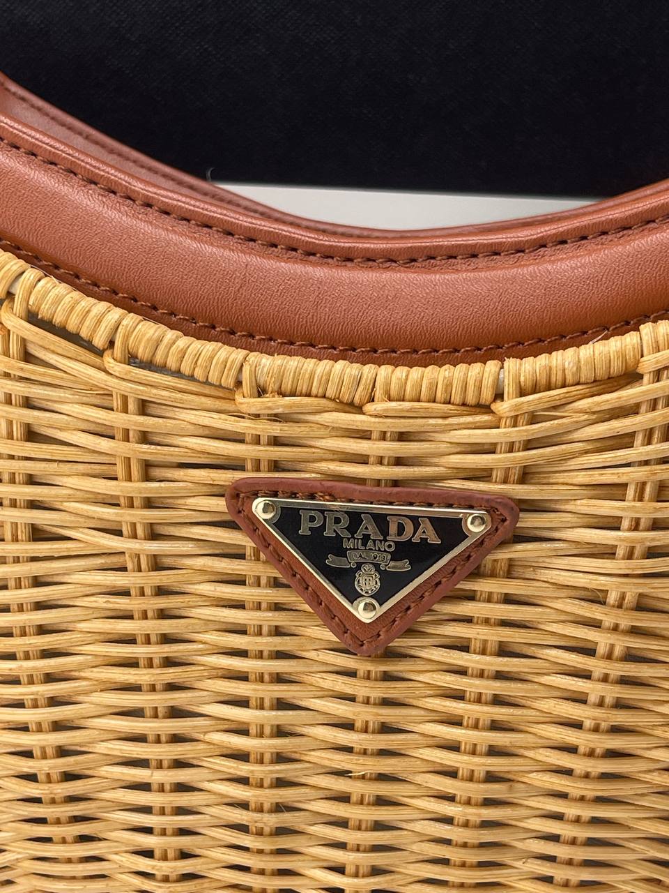 Crescent-Shaped Wicker Shoulder Bag